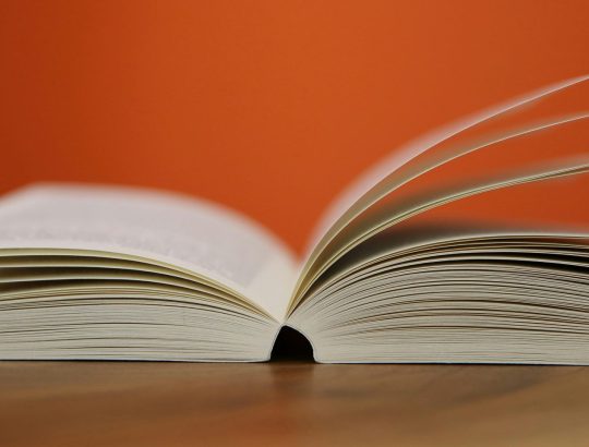 odprta knjiga, ki leži na mizi